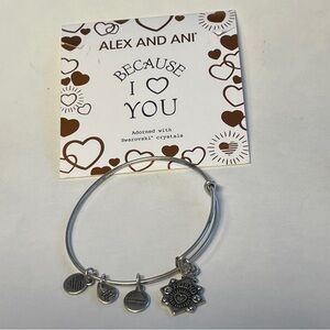 ALEX & ANI Because (I Love You) Friend ❤️ Silver Metal Charm Bangle Bracelet